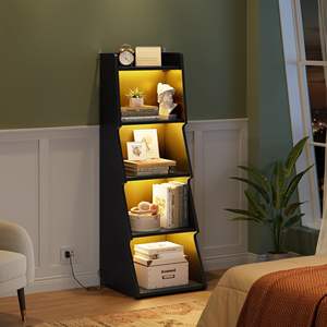 Estantería de Estilo Nórdico de 5 Niveles <span class=keywords><strong>con</strong></span> Luces LED, Estantería Decorativa Inclinada para Sala de Estar, Librería de Madera - Product Image 2