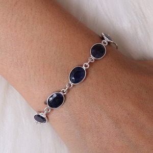 Pulsera giratoria de tenis de zafiro hecha a mano de Plata de Ley 925, piedra preciosa Natural de la mejor calidad, eslabón de cadena fina sólido 925 certificado - Product Image 4