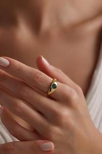 16 17mm Adjustable Personalized Tiny Birthstone Emerald Ring Dainty Birthstone Ring 925 Sterling Silver 14K <b>Gold</b> Plated - Product Image 4