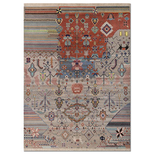 Tapis en laine et soie de bambou noué à la main Weaver Art Reserve gris et noir, motif géométrique pour usage domestique - Les-5064 - Product Image 1