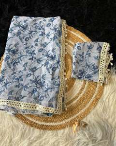 Proveedor indio de Bollywood Georgette Saree Digital impreso con encaje de espejo y encaje de Kodi real, ropa de boda y fiesta - Product Image 3