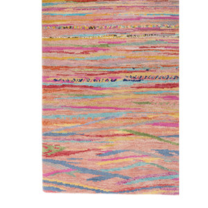Tapis en laine et soie de bambou à motifs rayés Manchaha - Les-1021 - Noué à la main - Rose et violet - Pour usage domestique - Product Image 4
