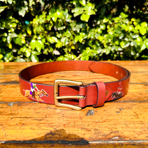 Cinturón de cuero genuino con estampado de polo de caballo exótico con hebilla OEB de latón Cinturón de cuero Premium para hombres y mujeres - Product Image 2