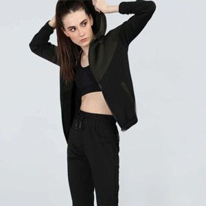 Women Comfortable Zipper Tracksuit <b>Set</b> | High-Waisted Two-Piece Sportswear with Zipper Jacket and Stretchable Pants - Product Image 2