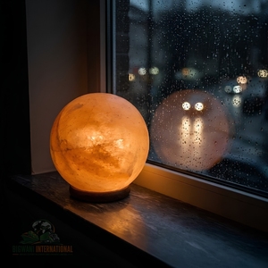 Lampe en sel rose de l'Himalaya de qualité supérieure, sphère en cristal de sel naturel et base en bois massif pour bureau et salon - Product Image 5