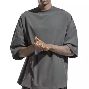 T-shirt décontracté à col rond et épaules tombantes en coton lourd, coupe régulière, qualité supérieure, tissu en toile, respirant, séchage rapide - Product Image 2