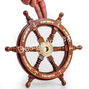 Reloj de latón con rueda de barco de madera de calidad superior, reloj náutico antiguo de lujo decorado con interiores al por mayor, precio razonable - Product Image 6