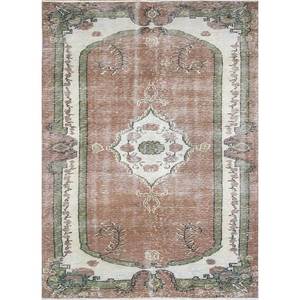 พรมขนสัตว์ถักมือสีน้ำตาลเบจวินเทจ รุ่น Pae-1309 สำหรับทางเข้าบ้าน ห้องนั่งเล่น ห้องนอนวัยรุ่น ลายเหรียญรูปสี่เหลี่ยมผืนผ้า - Product Image 1