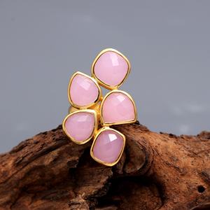 Nouveauté, bague pour homme en argent sterling 925 massif avec chalcédoine rose naturelle personnalisée, sertie de pierres précieuses multiformes, tendance, Sambhav - Product Image 3