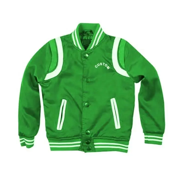 Penjualan paling laris jaket Universitas grosir Satin sutra jaket Bomber pria Logo warna kustom dibuat di Pakistan 2023