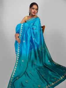 Diseñador Banarasi algodón seda Tussar Saree con bordado pesado y blusa elegante para mujer ropa de fiesta - Product Image 3