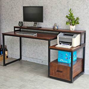 Integrated Printer Shelf 165x60cm Computer <b>Desk</b> with Drawer FD68061 Rubber Wood PC <b>Desk</b> Wooden and Metal <b>Folding</b> Feature - Product Image 2