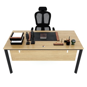 Escritorio contemporáneo minimalista de madera contrachapada de 160x80 cm con revestimiento de melamina y patas ovaladas de hierro, diseño en forma de L, duradero y de lujo, HBOV037 - Product Image 1