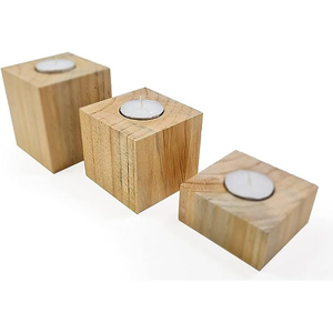 Juego de portavelas de madera hecho a mano de 3 portavelas de madera de mango Gris Carbón desgastado de la India - Product Image 2