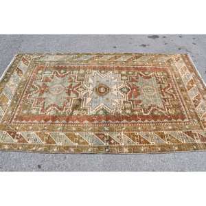 Alfombra de lana clásica marrón Beige de 4,7x8,2 pies, diseño turco de retazos para entrada, sala de estar o dormitorio, respaldo de látex - Product Image 3