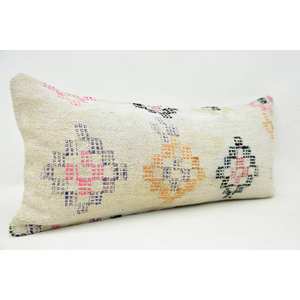 Coussin Kantha en laine multicolore 16x36 pouces Coussin décoratif tissé avec motif vintage - Product Image 3
