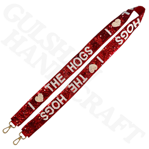 Correa de monedero con cuentas ajustable hecha a mano, bolso de día de juego de lentejuelas rojas y blancas, correa para ventiladores, Material de algodón para puerta trasera, bordado, costura - Product Image 1