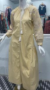 Femmes 2024 printemps rétro popeline robe nouvelle mode 100% coton laminé broderie décorative col en v à manches longues Mini décontracté - Product Image 2