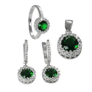 Ensemble bague et boucles d'oreilles en argent 925 avec émeraude et zircon taille brillant rond, bijoux classiques pour femme, cadeau en or rose - Product Image 2