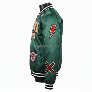 Blouson bombardier de haute qualité pour femmes matériau en satin soyeux couleur verte patch de broderie logo personnalisable blousons bombardiers pour femmes - Product Image 3