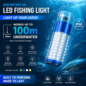 Lampe de pêche LED automatique sans fil rechargeable verte étanche IP68 12V 30W pour eau salée marine sous-marine - Product Image 1