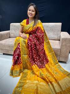 ผ้าไหมงานฝีมือแบบ Bandhej แท้ ทำด้วยงานฝีมือ Bandhej ดั้งเดิม - Product Image 3