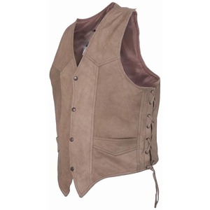 Gilet de motard robuste gilet en cuir de vachette uni sans lacets latéraux automne vêtements d'extérieur toile tissu gilets en gros - Product Image 4