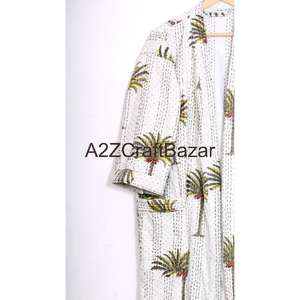 Robe longue à col en V, à cordon de serrage, à manches trois quarts, à taille haute, en coton 100%, tissée à la main, à fleurs, douce, respirante, séchage rapide, pour femmes - Product Image 3