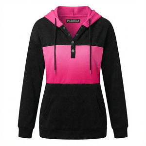 Sweats à capuche pour femmes, sur mesure, style Henley, bouton, cordon de serrage, manches longues, décontracté, coupe ample, pull, streetwear, vente en gros de sweats à capuche - Product Image 4