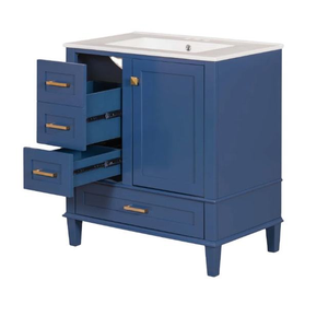 Bathroom <b>Vanity</b> <b>Table</b>, Bathroom Cabinet with Washbasin, Combination with Custom Size Closed Door, Blue Color - Product Image 3