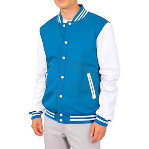 Chaqueta Universitaria con Mangas de Cuero Genuino, Cuerpo de Mezcla de Lana Cálida, Diseño Ligero de Invierno con Ribetes, Chaqueta Deportiva Azul Cielo - Product Image 2