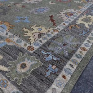 9x12 (270x370 cm) Grand Vintage Low Pile Smile Look Vert Style Persan Oushak Tapis Afghan Tapis En Laine Faits À La Main pour Vivre - Product Image 1