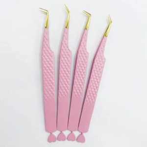 แหนบต่อขนตาสแตนเลสสีชมพูสีฟ้าสีดำคุณภาพสูงพร้อมปลายไฟเบอร์และด้ามจับโลโก้ที่ออกแบบได้ตามที่ต้องการ - Product Image 1