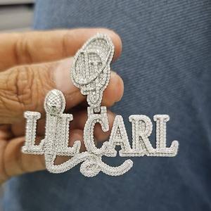 สร้อยคอจี้เพชรโมอิสทรงกลมตัดตัวอักษรสีทองสีขาวเครื่องประดับฮิปฮอป925เงินสเตอร์ลิง - Product Image 3