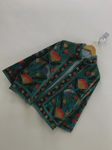 Suzani แจ็กเก็ตกำมะหยี่ทำด้วยมือสีเขียวเสื้อแจ็กเก็ตสั้นปัก | เสื้อเทศกาล | เสื้อนอกผ้าสักหลาดลายดอกไม้ - Product Image 2