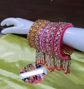 Indian <b>Wedding</b> Bangle Set With Stones & Pearl Work <b>Wedding</b> Bangles Indian Jewelry Bridal Bangles <b>Wedding</b> Navratri Bollywood - Product Image 4