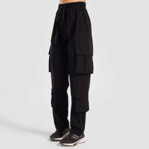 Pantalones Cargo Casuales de Otoño, de Cintura Alta y Media, Pierna Ancha, Transpirables, de Lona Tejida, Color Negro Lavado, Estilo Utilitario - Product Image 1