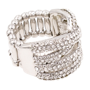 Anelli elasticizzati placcato in oro trandizionale a grappolo gemma di giada intarsio 18K luna forma geometrica gioielli alla moda con accenti di perle - Product Image 1