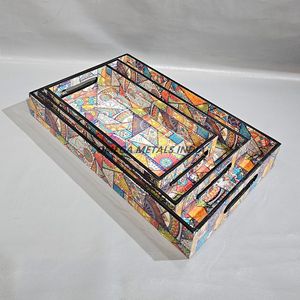 Juego de bandeja rectangular de madera de acacia de mármol personalizado de 3 piezas hecho a mano con elegante acabado liso para mesa de centro presentación de alimentos - Product Image 6