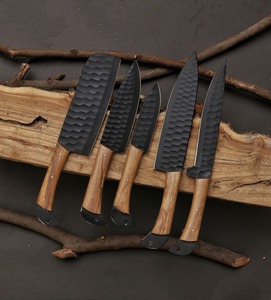 Juego de cuchillos de Chef de cocina de acero inoxidable de alta calidad hechos a mano, 5 uds., cuchillos de pelar Tang completos con hoja de Damasco, Kit de rollo de cuero - Product Image 5