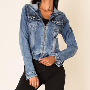 Veste en jean courte pour femme, prix de gros 2025, vêtement décontracté, doublure en laine, veste en jean longue bleue, tissu imprimé en coton - Product Image 4