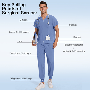 Scrubs chirurgicaux à col en V à manches courtes taille élastique réglable ensemble d'uniformes médicaux légers vêtements de travail à séchage rapide - Product Image 5