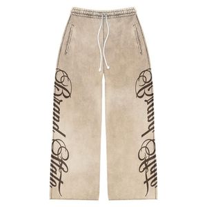 Pantalon vintage pantalon personnalisé français éponge empilé pantalon de survêtement jambe large lavage à l'acide en détresse Patch pantalon de survêtement évasé hommes - Product Image 4