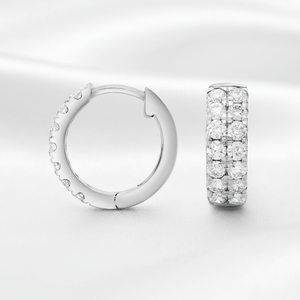 Round Cut Moissanite Diamond Sterling <b>Silver</b> Double Row Half Eternity Wide <b>Huggie</b> Hoop <b>Earring</b> for Women's Luxury Fine Jewellery - Product Image 3