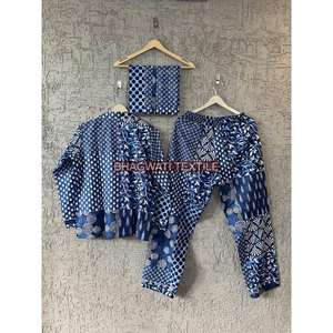 Vente chaude confortable respirant bleu Patchwork coton pyjama ensemble pour adultes vêtements de nuit thermiques pour la maison hôtel vie quotidienne pour - Product Image 2