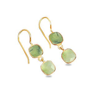 Prehnite ต่างหูตุ้งติ้งพลอยขนาด8มม. รูปทรงเบาะสีทอง Vermeil 925เงินสเตอร์ลิงต่างหูแบบห้อยต่างหูแบบห้อย - Product Image 1