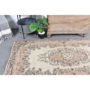 Alfombra turca Vintage Beige Marrón 3.7x7.5ft Lana Patchwork Tejido plano para adolescentes Decoración para sala de estar Respaldo de látex - Product Image 2