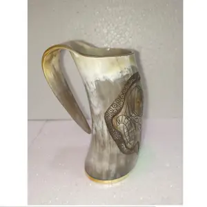 Handmade Cow Horn Mugs Manufacturer Natural Finished Buffalo Horn Mugs for Beer Drinking