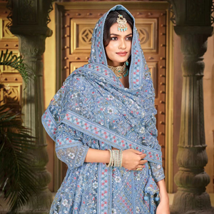 Dúpatta de Red Completa con Lentejuelas, Piedras Zarkan y Diamantes de Diseño Hindú para Novias, Elegante Traje de Boda Indio Pakistaní para Mujer - Product Image 1