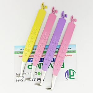 Pince à épiler à 90 degrés de couleur enduite de poudre de vente chaude pour méga-volume et cils russes impression de coeur CNC pince à épiler de cils d'oreille de lapin - Product Image 5